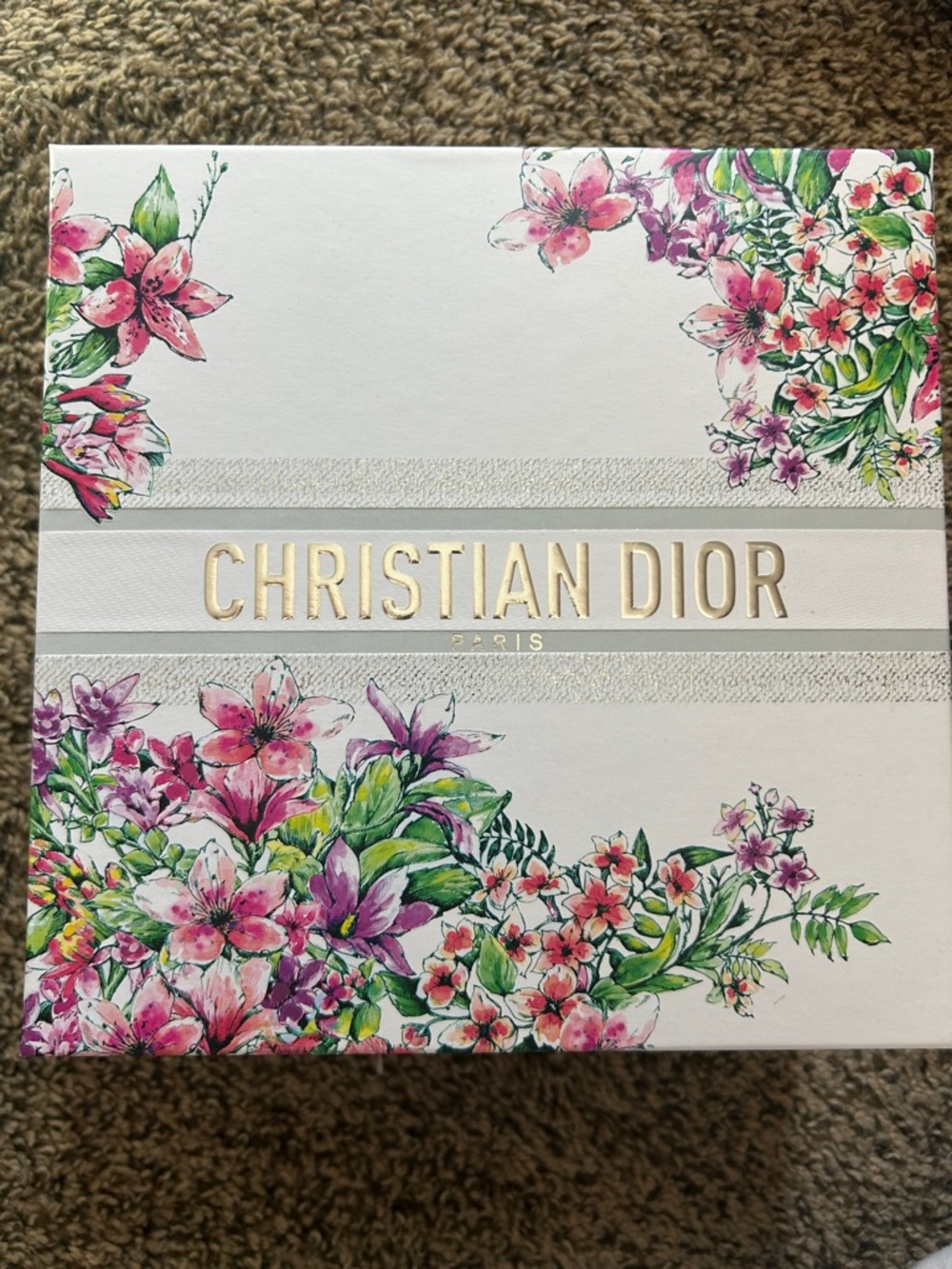 Christian Dior Floral Gift Box with Silver Logo 9x9”